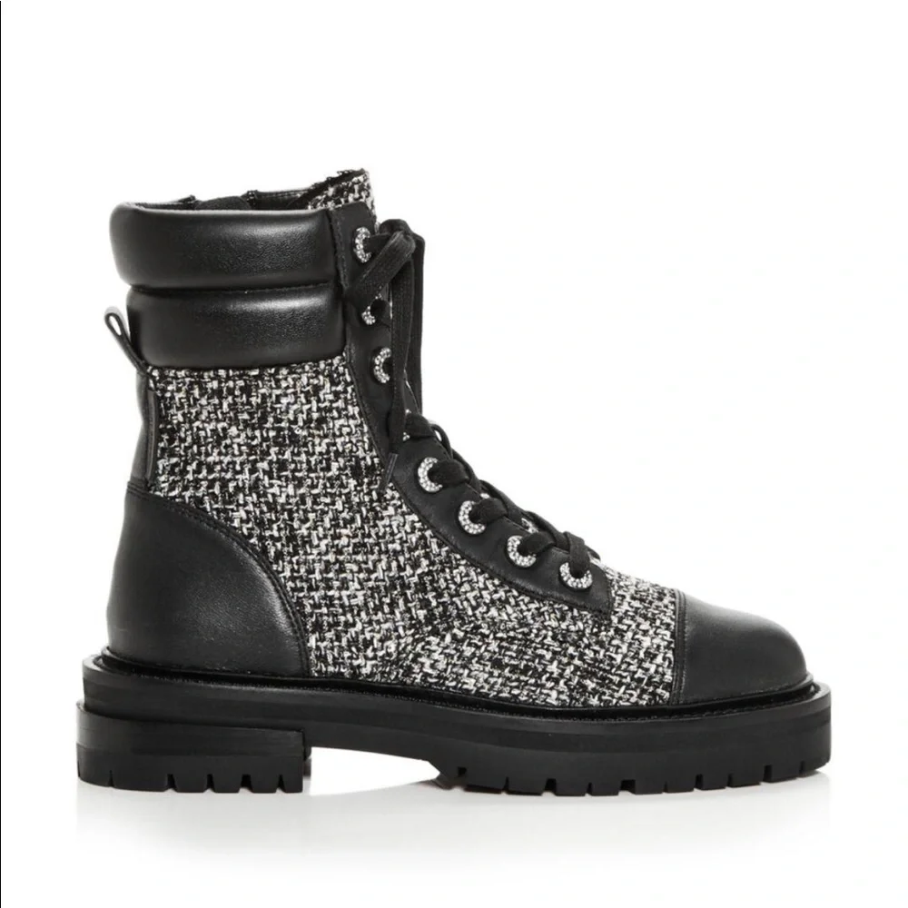 Kurt Geiger Tweed Shore Cap Toe Combat Boots Sz 40.5/10.5 - Picture 1 of 6
